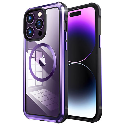 Coque Bumper Luxe Metal et Plastique Etui Housse avec Mag-Safe Magnetic Magnetique LF4 pour Apple iPhone 14 Pro Max Violet