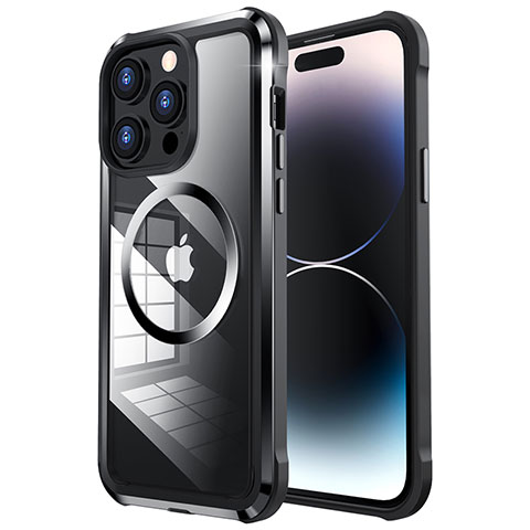 Coque Bumper Luxe Metal et Plastique Etui Housse avec Mag-Safe Magnetic Magnetique LF4 pour Apple iPhone 14 Pro Noir