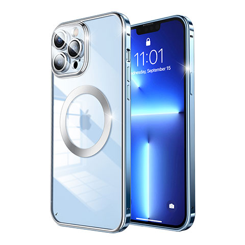 Coque Bumper Luxe Metal et Plastique Etui Housse avec Mag-Safe Magnetic Magnetique LF5 pour Apple iPhone 13 Pro Bleu