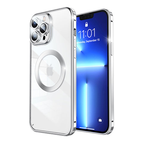 Coque Bumper Luxe Metal et Plastique Etui Housse avec Mag-Safe Magnetic Magnetique LF5 pour Apple iPhone 13 Pro Max Argent