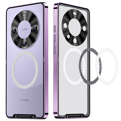 Coque Bumper Luxe Metal et Plastique Etui Housse avec Mag-Safe Magnetic Magnetique LK1 pour Huawei Mate 60 Pro Violet