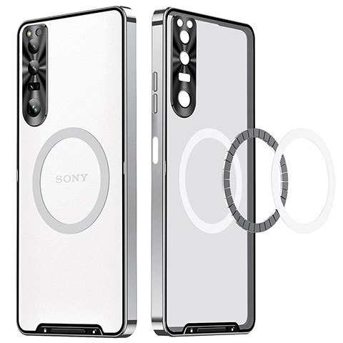 Coque Bumper Luxe Metal et Plastique Etui Housse avec Mag-Safe Magnetic Magnetique LK1 pour Sony Xperia 1 IV Argent