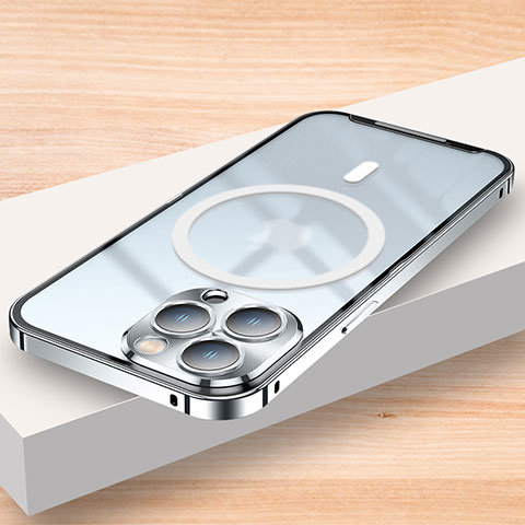 Coque Bumper Luxe Metal et Plastique Etui Housse avec Mag-Safe Magnetic Magnetique LK2 pour Apple iPhone 13 Pro Max Argent