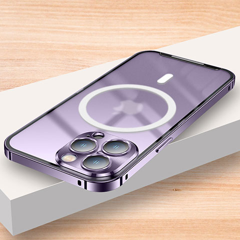 Coque Bumper Luxe Metal et Plastique Etui Housse avec Mag-Safe Magnetic Magnetique LK2 pour Apple iPhone 14 Pro Max Violet