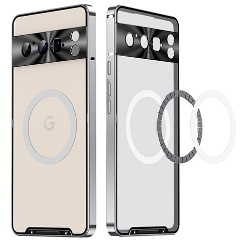 Coque Bumper Luxe Metal et Plastique Etui Housse avec Mag-Safe Magnetic Magnetique LK2 pour Google Pixel 8 Pro 5G Argent