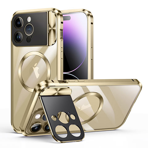 Coque Bumper Luxe Metal et Plastique Etui Housse avec Mag-Safe Magnetic Magnetique LK4 pour Apple iPhone 13 Pro Max Or