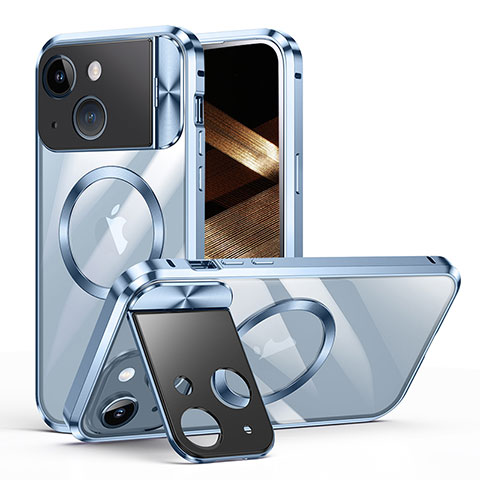 Coque Bumper Luxe Metal et Plastique Etui Housse avec Mag-Safe Magnetic Magnetique LK4 pour Apple iPhone 14 Bleu