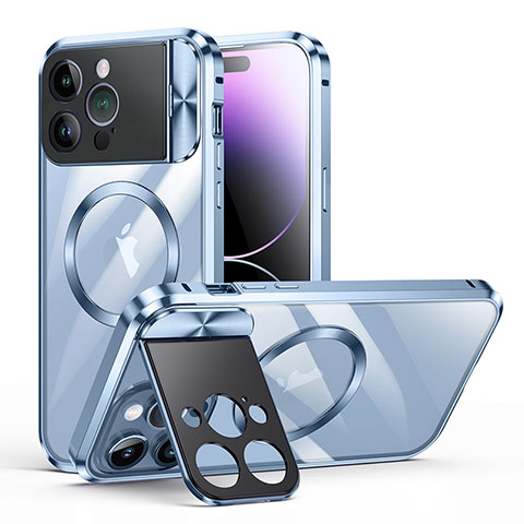 Coque Bumper Luxe Metal et Plastique Etui Housse avec Mag-Safe Magnetic Magnetique LK4 pour Apple iPhone 14 Pro Max Bleu
