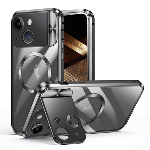 Coque Bumper Luxe Metal et Plastique Etui Housse avec Mag-Safe Magnetic Magnetique LK4 pour Apple iPhone 15 Noir