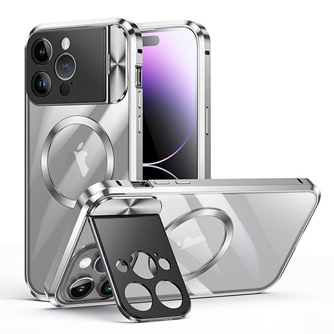 Coque Bumper Luxe Metal et Plastique Etui Housse avec Mag-Safe Magnetic Magnetique LK4 pour Apple iPhone 15 Pro Max Argent