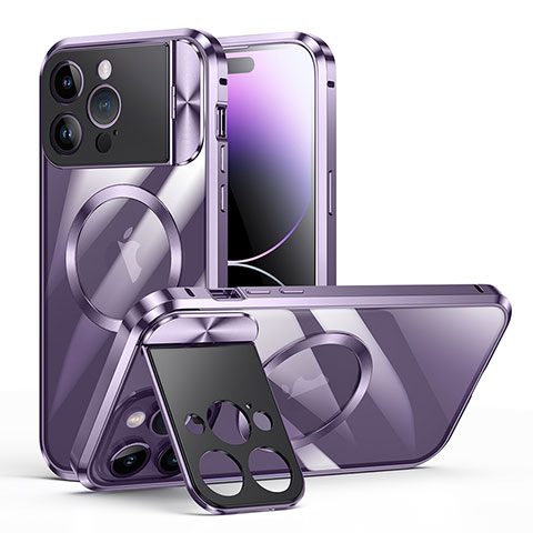 Coque Bumper Luxe Metal et Plastique Etui Housse avec Mag-Safe Magnetic Magnetique LK4 pour Apple iPhone 16 Pro Violet