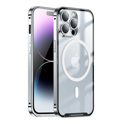 Coque Bumper Luxe Metal et Plastique Etui Housse avec Mag-Safe Magnetic Magnetique LO1 pour Apple iPhone 14 Pro Max Argent