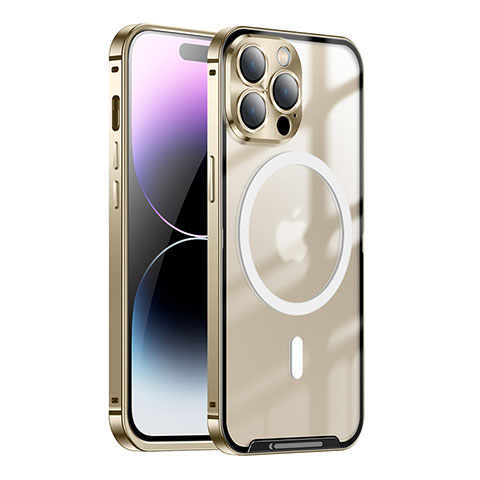 Coque Bumper Luxe Metal et Plastique Etui Housse avec Mag-Safe Magnetic Magnetique LO1 pour Apple iPhone 14 Pro Max Or