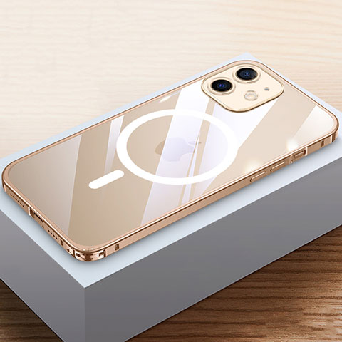 Coque Bumper Luxe Metal et Plastique Etui Housse avec Mag-Safe Magnetic Magnetique QC4 pour Apple iPhone 12 Mini Or