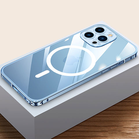 Coque Bumper Luxe Metal et Plastique Etui Housse avec Mag-Safe Magnetic Magnetique QC4 pour Apple iPhone 13 Pro Max Bleu