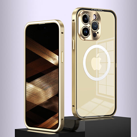 Coque Bumper Luxe Metal et Plastique Etui Housse avec Mag-Safe Magnetic Magnetique QC5 pour Apple iPhone 13 Pro Max Or