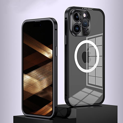 Coque Bumper Luxe Metal et Plastique Etui Housse avec Mag-Safe Magnetic Magnetique QC5 pour Apple iPhone 15 Pro Max Noir