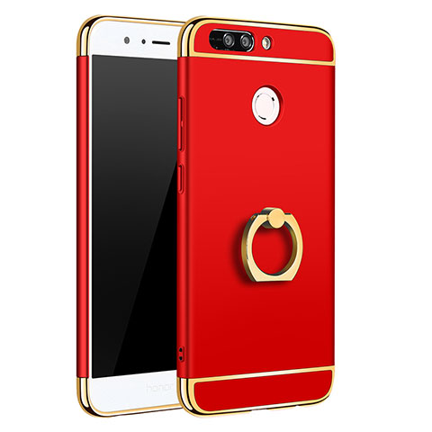 Coque Bumper Luxe Metal et Plastique Etui Housse avec Support Bague Anneau A01 pour Huawei Honor 8 Pro Rouge