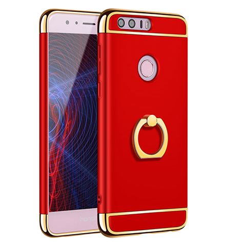 Coque Bumper Luxe Metal et Plastique Etui Housse avec Support Bague Anneau A01 pour Huawei Honor 8 Rouge