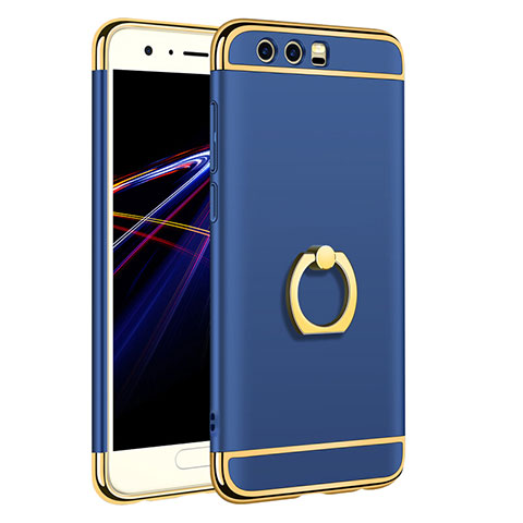 Coque Bumper Luxe Metal et Plastique Etui Housse avec Support Bague Anneau A01 pour Huawei Honor 9 Bleu