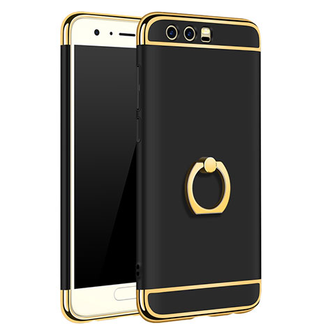 Coque Bumper Luxe Metal et Plastique Etui Housse avec Support Bague Anneau A01 pour Huawei Honor 9 Noir