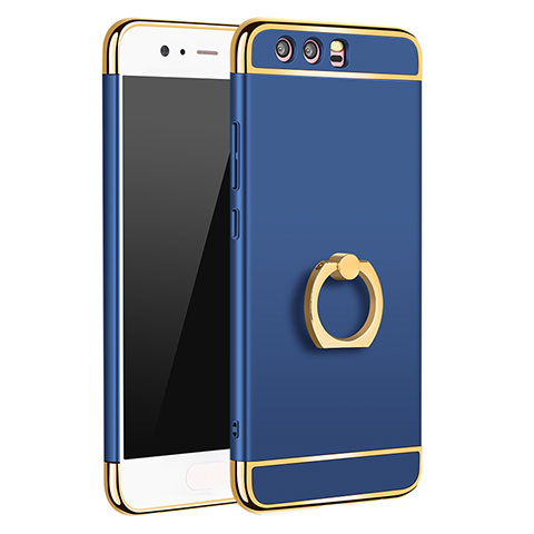 Coque Bumper Luxe Metal et Plastique Etui Housse avec Support Bague Anneau A01 pour Huawei P10 Plus Bleu