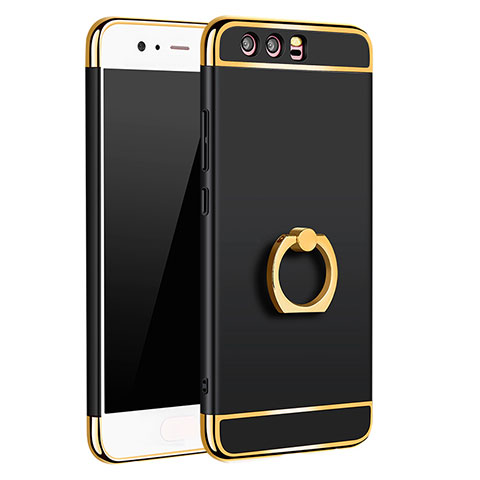 Coque Bumper Luxe Metal et Plastique Etui Housse avec Support Bague Anneau A01 pour Huawei P10 Plus Noir