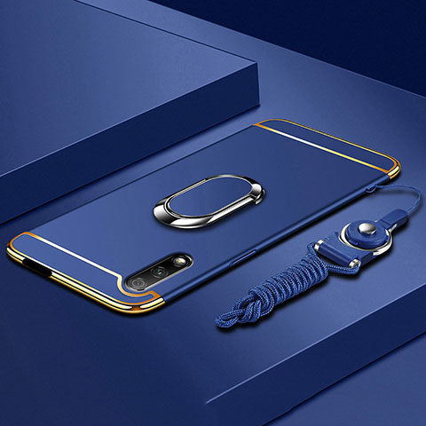 Coque Bumper Luxe Metal et Plastique Etui Housse avec Support Bague Anneau A01 pour Huawei Y9 Prime (2019) Bleu