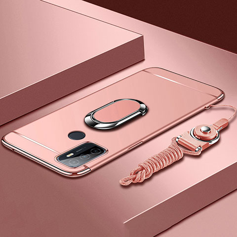 Coque Bumper Luxe Metal et Plastique Etui Housse avec Support Bague Anneau A01 pour Oppo A53s Or Rose