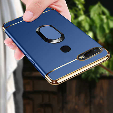 Coque Bumper Luxe Metal et Plastique Etui Housse avec Support Bague Anneau A01 pour Oppo A7 Bleu