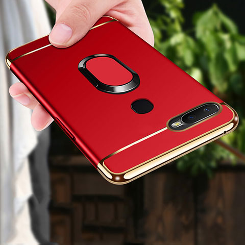 Coque Bumper Luxe Metal et Plastique Etui Housse avec Support Bague Anneau A01 pour Oppo A7 Rouge