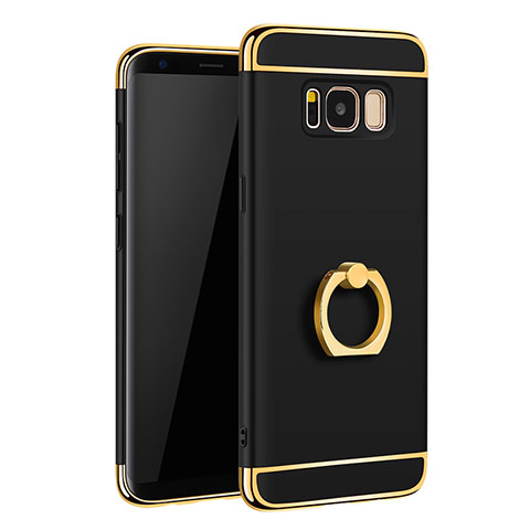 Coque Bumper Luxe Metal et Plastique Etui Housse avec Support Bague Anneau A01 pour Samsung Galaxy S8 Noir