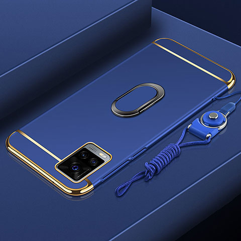 Coque Bumper Luxe Metal et Plastique Etui Housse avec Support Bague Anneau A01 pour Vivo V20 Pro 5G Bleu