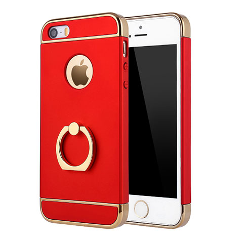 Coque Bumper Luxe Metal et Plastique Etui Housse avec Support Bague Anneau A02 pour Apple iPhone 5 Rouge