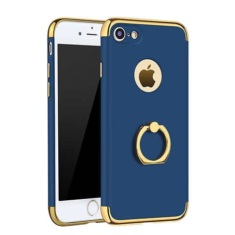 Coque Bumper Luxe Metal et Plastique Etui Housse avec Support Bague Anneau A02 pour Apple iPhone 8 Bleu