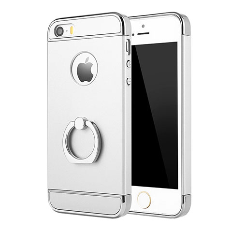 Coque Bumper Luxe Metal et Plastique Etui Housse avec Support Bague Anneau A02 pour Apple iPhone SE Argent