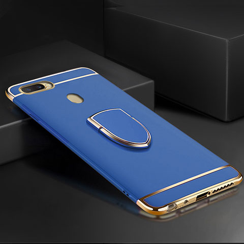 Coque Bumper Luxe Metal et Plastique Etui Housse avec Support Bague Anneau A02 pour Oppo A7 Bleu