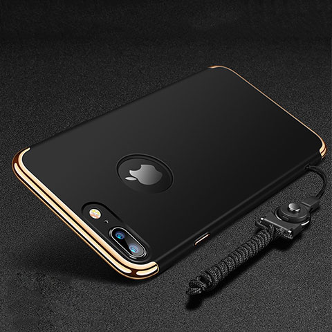 Coque Bumper Luxe Metal et Plastique Etui Housse avec Support Bague Anneau et Laniere pour Apple iPhone 7 Plus Noir