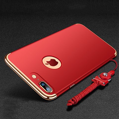 Coque Bumper Luxe Metal et Plastique Etui Housse avec Support Bague Anneau et Laniere pour Apple iPhone 7 Plus Rouge