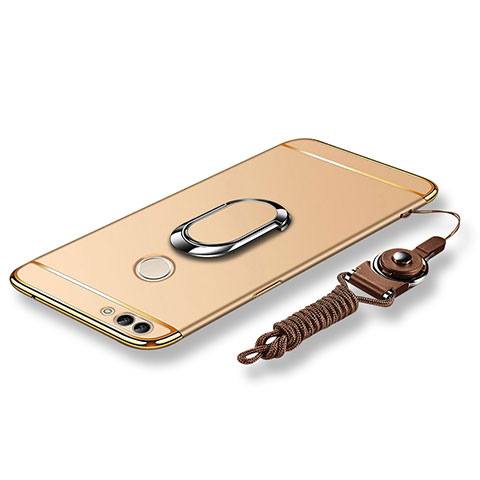 Coque Bumper Luxe Metal et Plastique Etui Housse avec Support Bague Anneau et Laniere pour Huawei Enjoy 7S Or