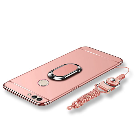 Coque Bumper Luxe Metal et Plastique Etui Housse avec Support Bague Anneau et Laniere pour Huawei Enjoy 7S Or Rose