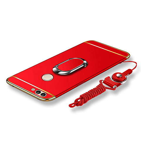 Coque Bumper Luxe Metal et Plastique Etui Housse avec Support Bague Anneau et Laniere pour Huawei Enjoy 7S Rouge