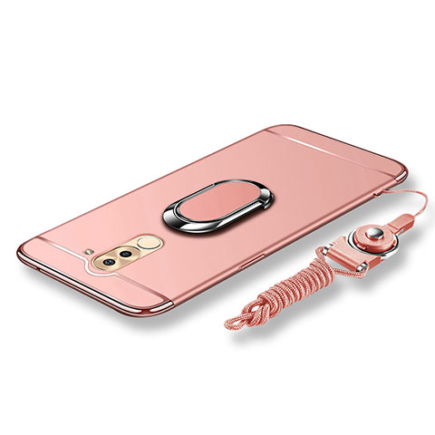 Coque Bumper Luxe Metal et Plastique Etui Housse avec Support Bague Anneau et Laniere pour Huawei GR5 (2017) Or Rose