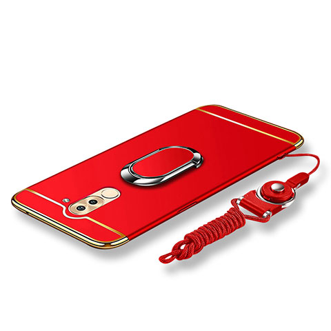 Coque Bumper Luxe Metal et Plastique Etui Housse avec Support Bague Anneau et Laniere pour Huawei GR5 (2017) Rouge