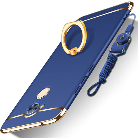 Coque Bumper Luxe Metal et Plastique Etui Housse avec Support Bague Anneau et Laniere pour Huawei Honor 6A Bleu