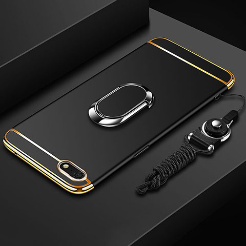 Coque Bumper Luxe Metal et Plastique Etui Housse avec Support Bague Anneau et Laniere pour Huawei Honor 7S Noir