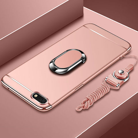 Coque Bumper Luxe Metal et Plastique Etui Housse avec Support Bague Anneau et Laniere pour Huawei Honor 7S Or Rose