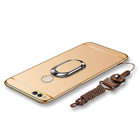 Coque Bumper Luxe Metal et Plastique Etui Housse avec Support Bague Anneau et Laniere pour Huawei Honor 7X Or