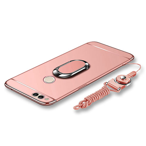 Coque Bumper Luxe Metal et Plastique Etui Housse avec Support Bague Anneau et Laniere pour Huawei Honor 7X Or Rose