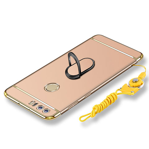 Coque Bumper Luxe Metal et Plastique Etui Housse avec Support Bague Anneau et Laniere pour Huawei Honor 8 Or